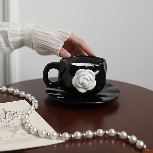 1Pc350Ml High-End Camellia Mug Exquisite Niche Design Ceramic Mug Afternoon Tea Camellia Ceramic Cup Mug Coffee Cup Gift Souveni